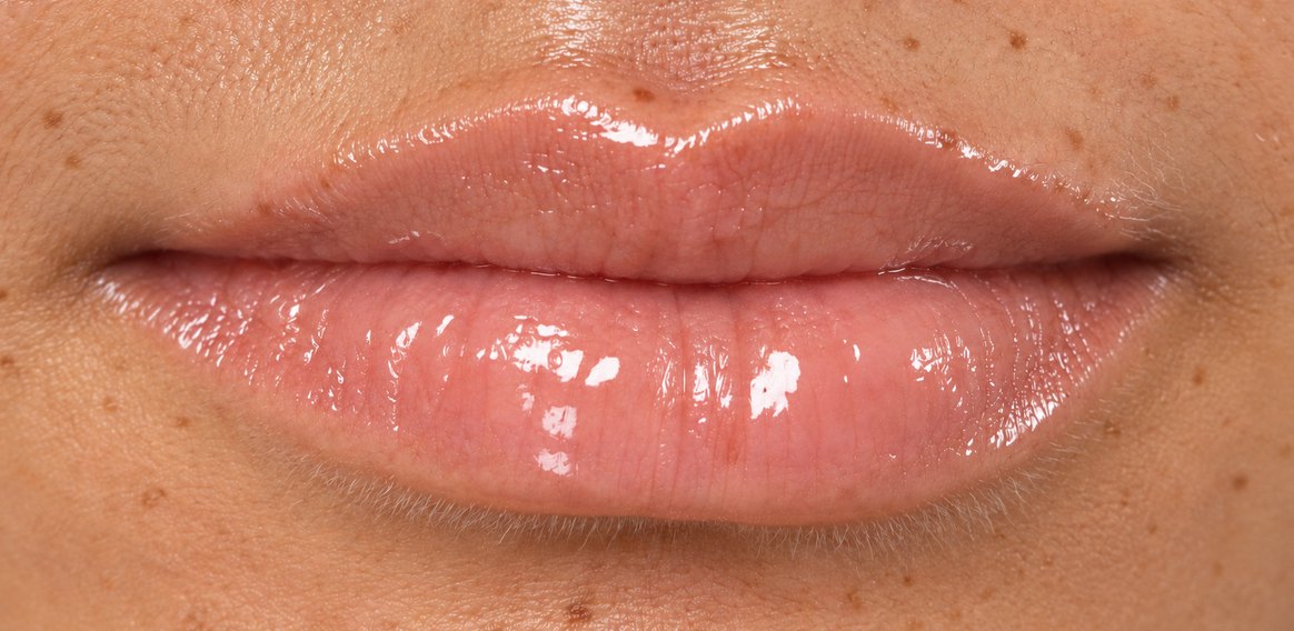 Close-up of smooth, supple lips after 28 days
